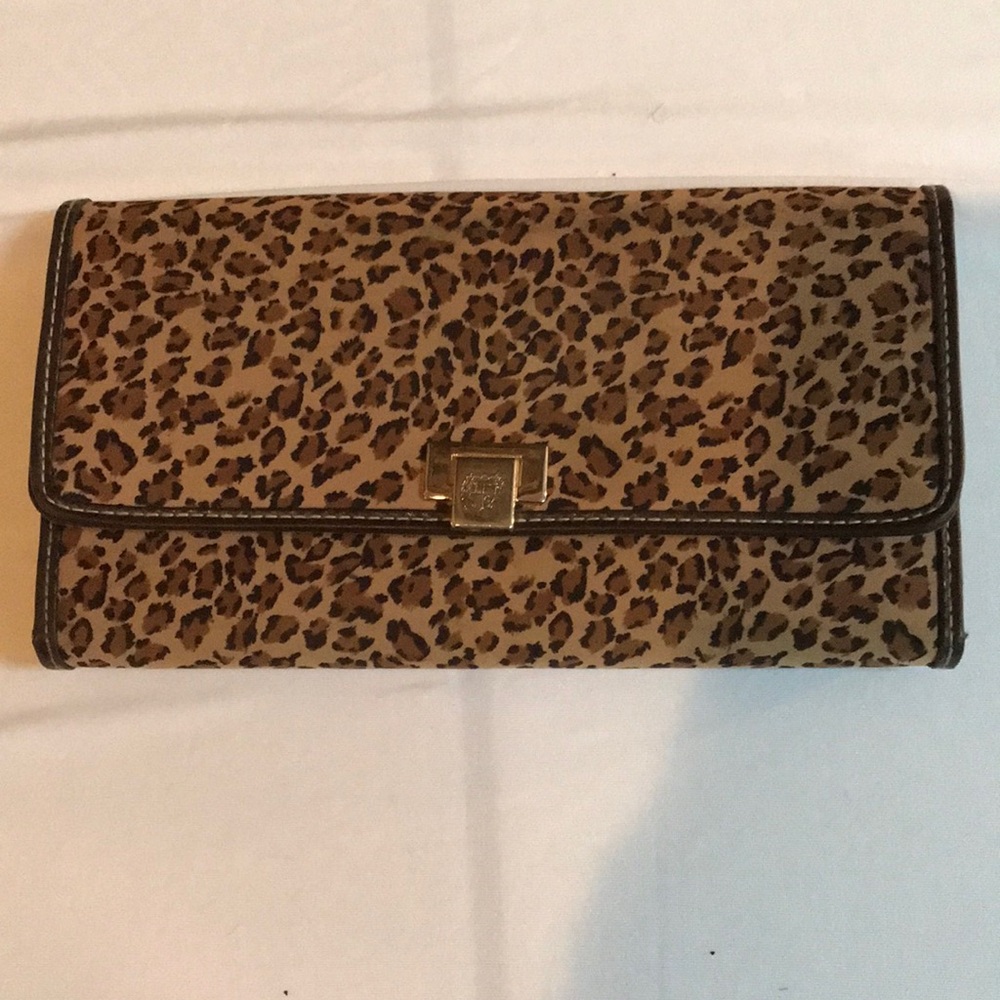 Liz Claiborne Leopard Print Clutch wallet holds mobile phone